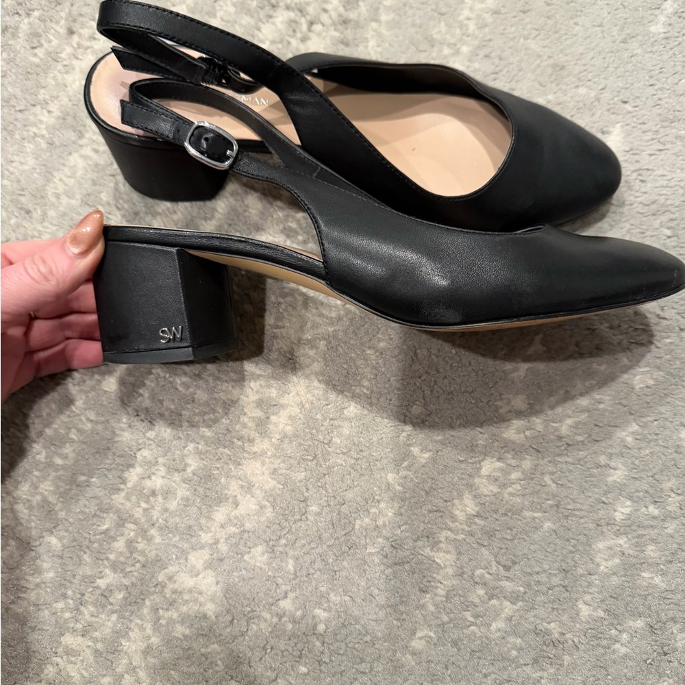 Stuart Weitzman Black Slingback Block Heel Shoes